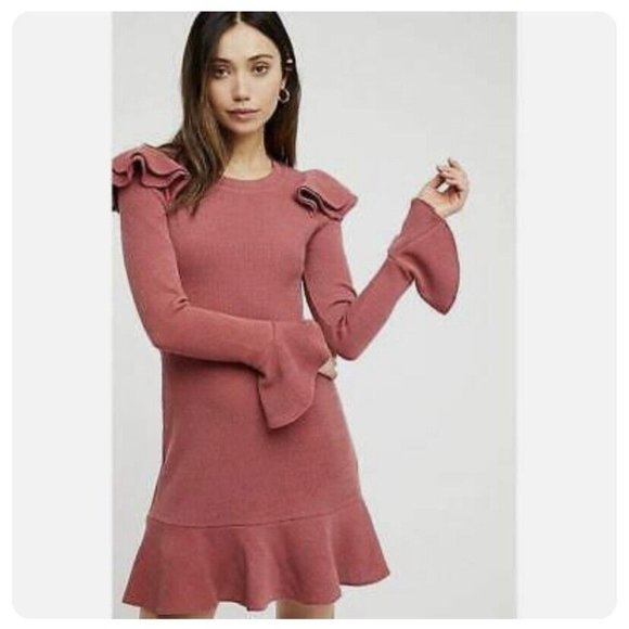 SAYLOR Long Sleeve Ruffle Dress in Dusty Rose - Picture 1 of 4